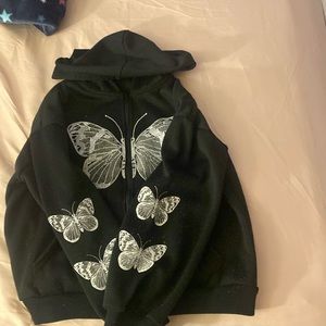 Tween size butterfly, jacket, black and white zip up hoodie size 11-12
